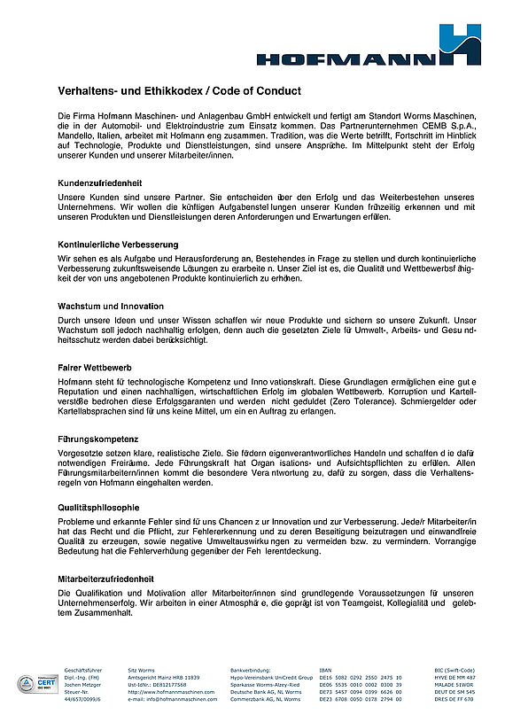 Qualitaetsmanagement Verhaltenskodex