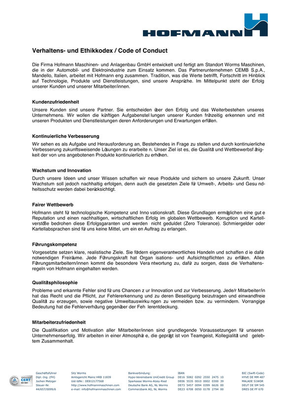 Qualitaetsmanagement Verhaltenskodex